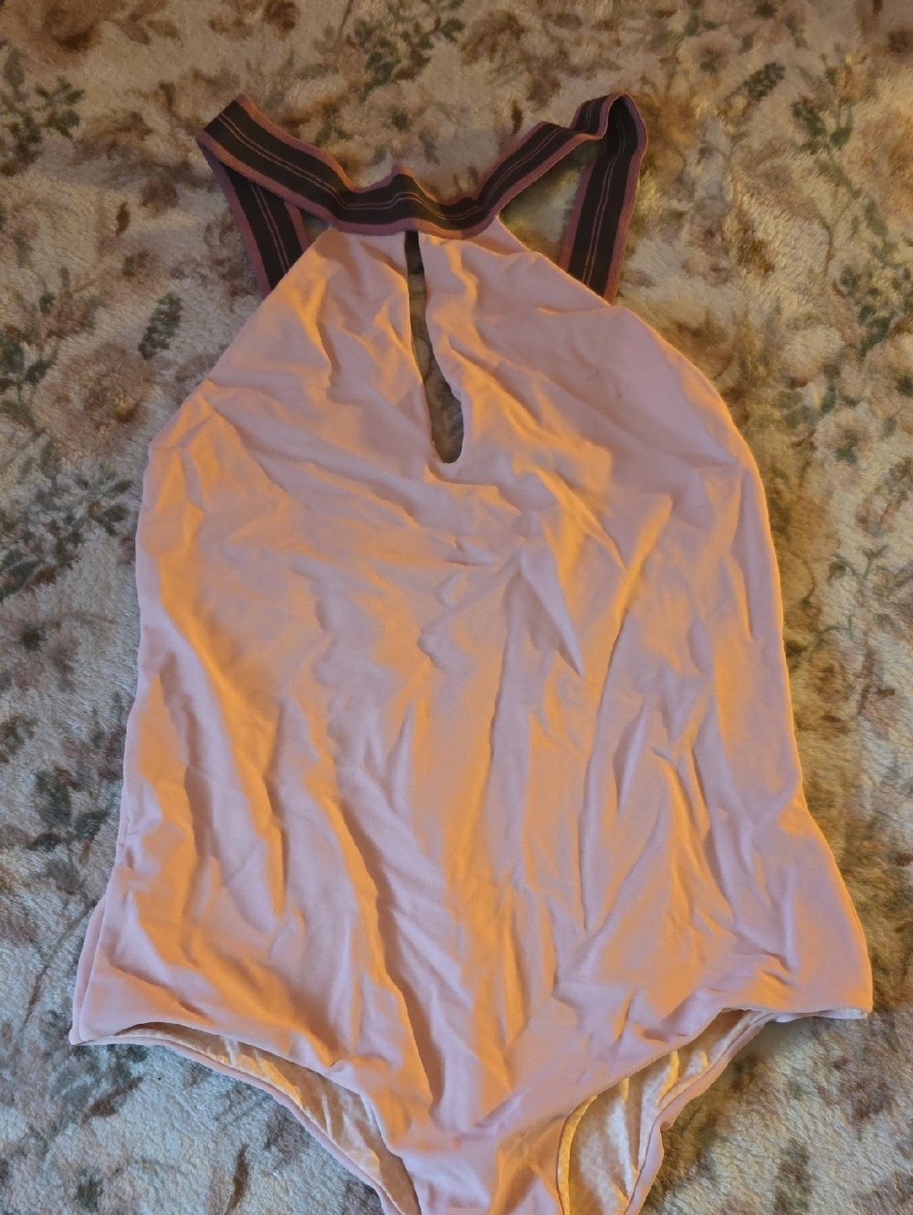 acacia swimwear Light Pink Halter Bodysuit with Striped Neckband